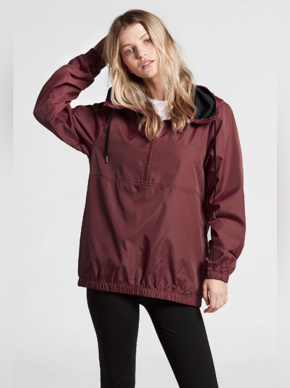Volcom Women's Wind It Up half-zip Wine Pullover Windbreaker Jacket EUC